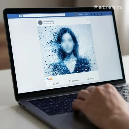 Écran d'ordinateur affichant une silhouette féminine générée par intelligence artificielle sur un réseau social