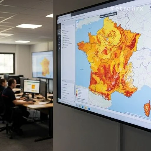 Carte de risque incendie de la France affichée dans un centre de gestion de crise