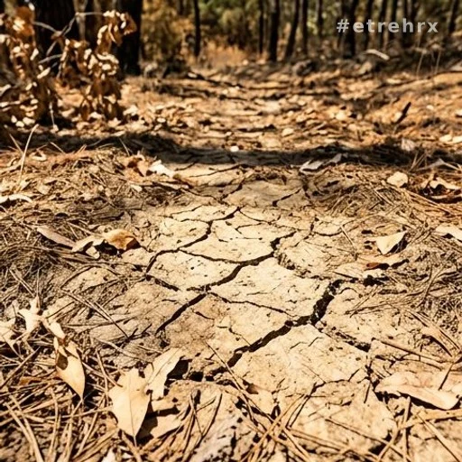 Sol desséché et craquelé dans une forêt en période de sécheresse intense