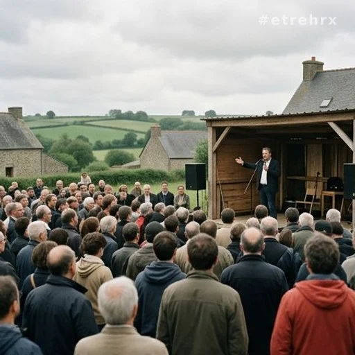 Rassemblement politique en Bretagne, tribune et foule de dos