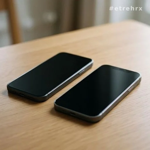 Deux smartphones posés sur une table, écrans éteints