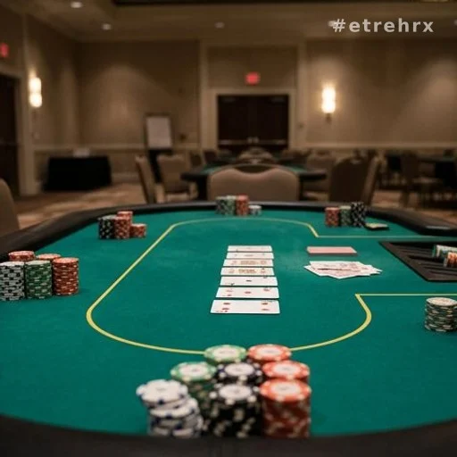 Table de poker avec jetons lors d'un événement international, contexte de la plainte pour viol alléguée en 2014