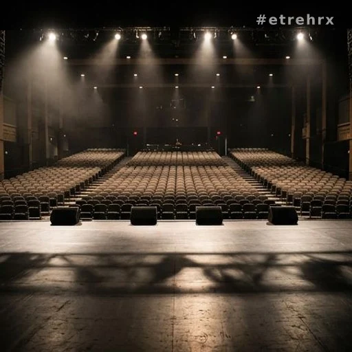 Salle de concert vide vue de la scène, contexte des rencontres alléguées lors de concerts