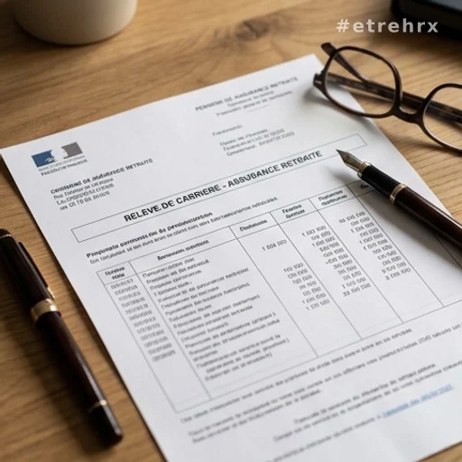 Document officiel de calcul de retraite et minimum contributif posé sur un bureau
