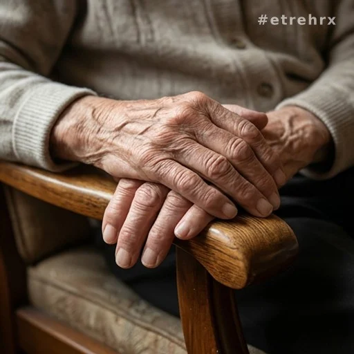 Mains d'une personne âgée posées sur un fauteuil, retraite précoce et bilan de vie