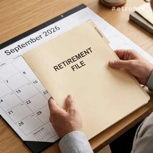 Dossier de retraite et calendrier septembre 2026 sur un bureau