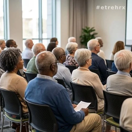 Groupe de personnes âgées aux profils variés dans une salle communautaire