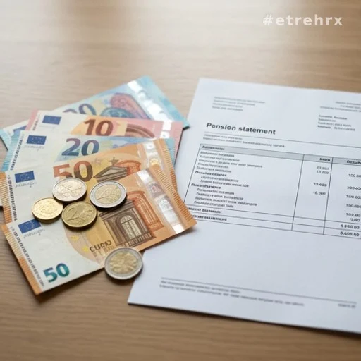 Billets et pièces en euros posés à côté d'un relevé de retraite, aide financière seniors