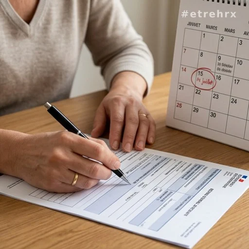 Mains remplissant un formulaire administratif de partage de trimestres retraite