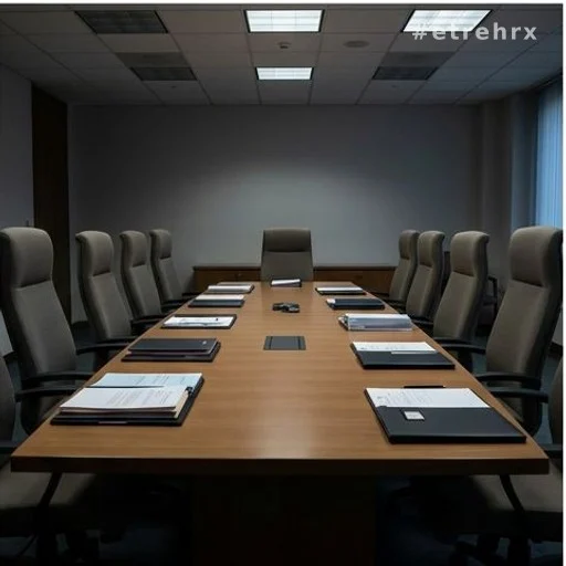 Salle de réunion politique vide évoquant des discussions internes confidentielles