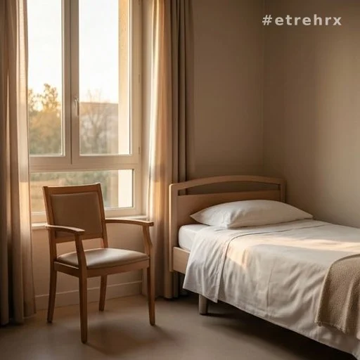 Chambre lumineuse d'une maison de soins palliatifs en France