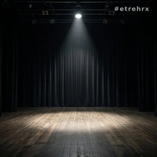 Scène de théâtre vide éclairée par un projecteur unique