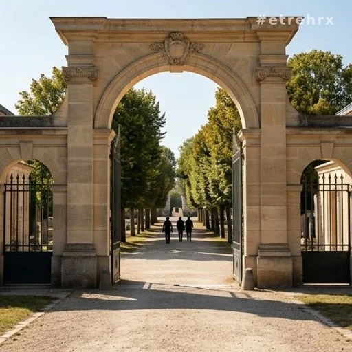 Entrée d'un cimetière municipal français par une journée ensoleillée