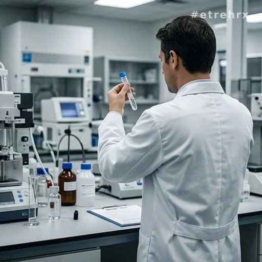 Scientifique de dos dans un laboratoire antidopage examinant un prélèvement