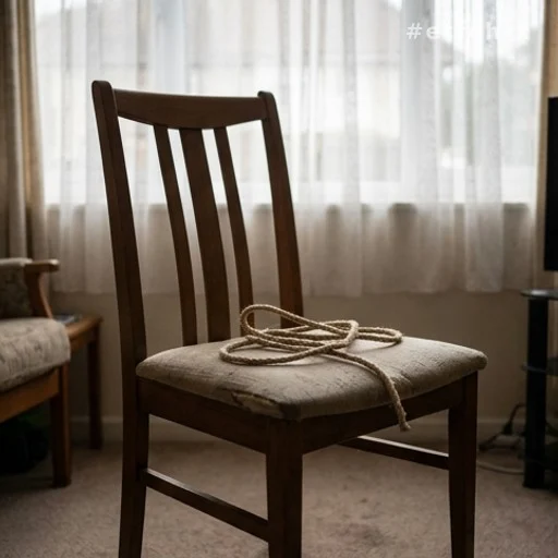 Chaise avec corde dans un appartement, scène de cambriolage avec violence sur personne âgée