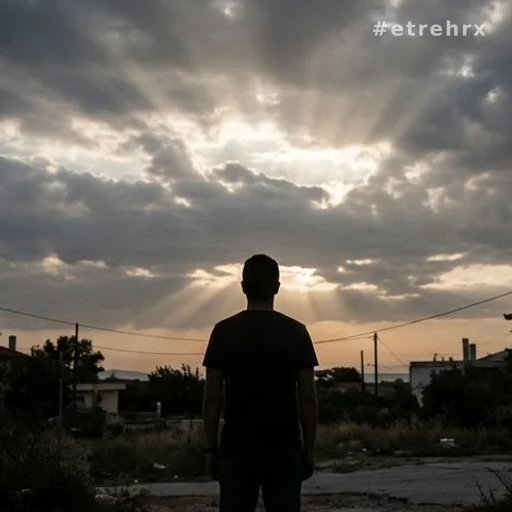 Silhouette d'un témoin observant un phénomène lumineux dans le ciel au crépuscule