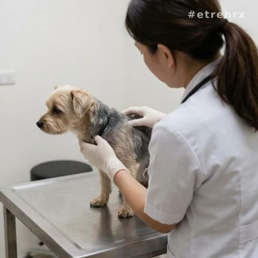 Examen vétérinaire d'un chien pour détecter des parasites intestinaux