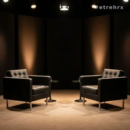 Plateau de télévision à décor sombre évoquant les émissions de Thierry Ardisson