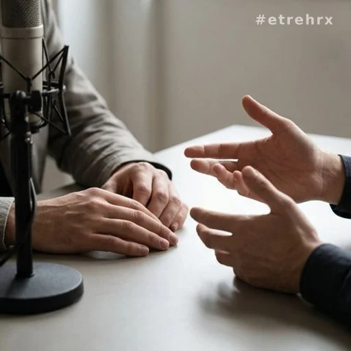 Mains d'interlocuteurs lors d'un débat sur l'usage de l'intelligence artificielle