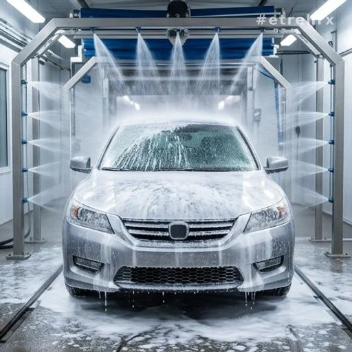 Voiture propre et brillante dans un centre de lavage automatique