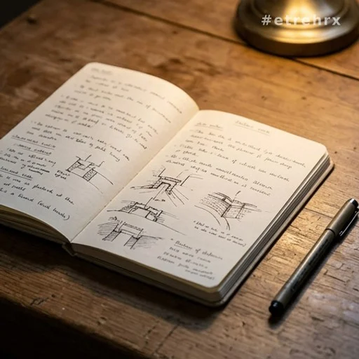 Carnet de notes manuscrites ouvert sur un bureau en bois