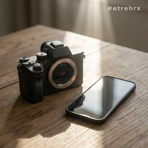 Appareil photo et smartphone exposés à la lumière solaire directe