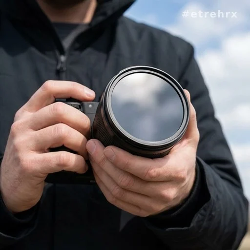 Objectif d'appareil photo équipé d'un filtre solaire certifié