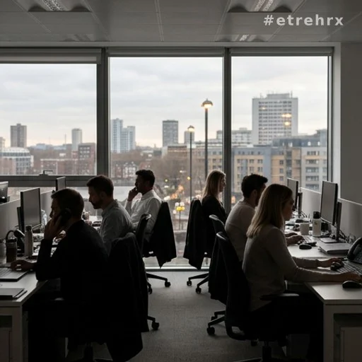 Bureau d'une agence de mannequins internationale avec vue sur une grande ville
