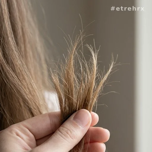 Gros plan sur des pointes de cheveux longs secs et fourchus