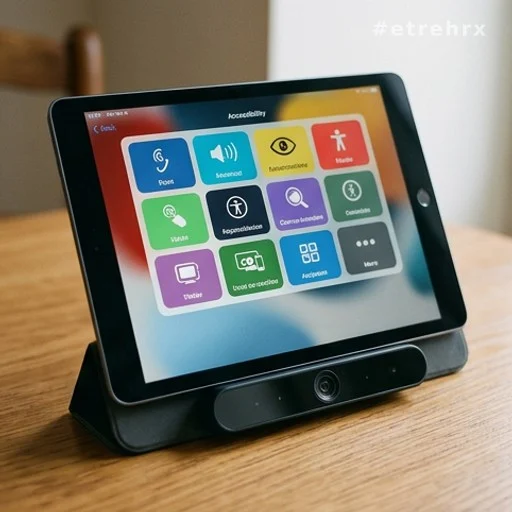 Tablette numérique avec dispositif de suivi oculaire posée sur une table