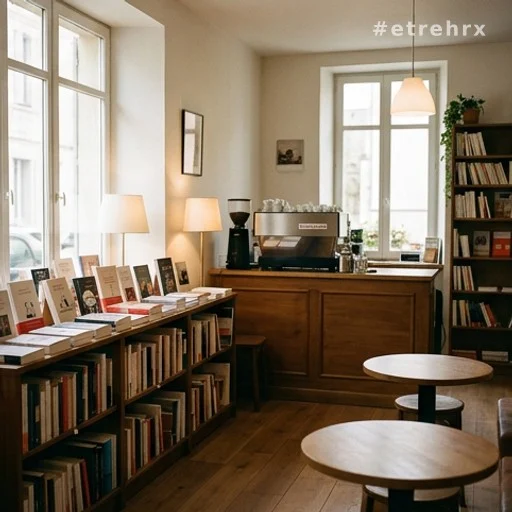 Intérieur d'une maison de la presse avec rayonnages de livres
