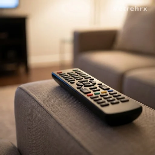 Télécommande posée sur un accoudoir de canapé, soirée prime TF1