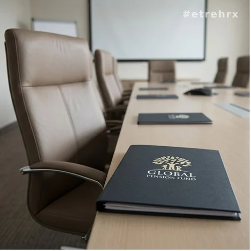 Salle de réunion avec dossier de caisse de retraite complémentaire sur la table