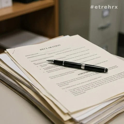 Documents juridiques empilés avec un stylo, frais de procédure succession