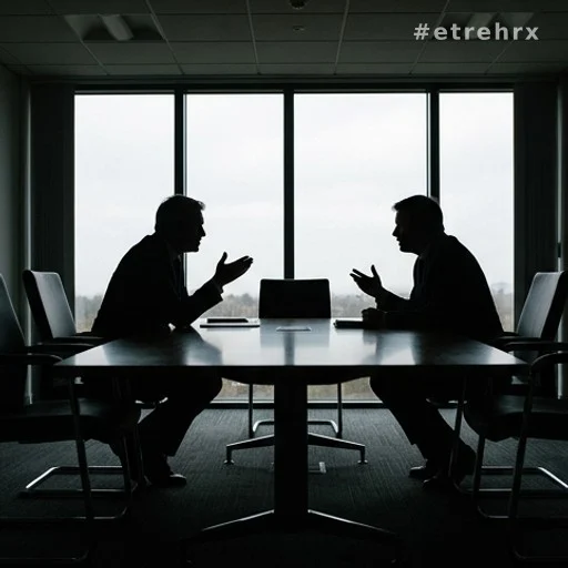 Deux silhouettes face à face dans une salle de réunion, tension familiale succession
