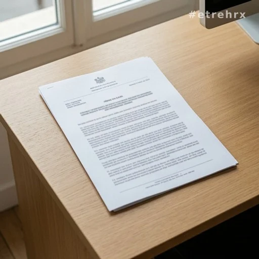 Communiqué de presse officiel posé sur un bureau, lumière naturelle