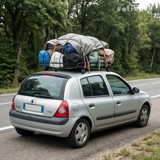 Voiture de vacances surchargée arrêtée sur le bord de la route dans l'Hérault