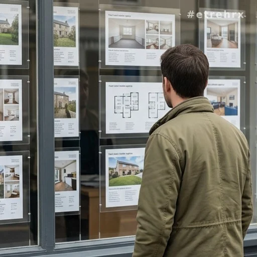 Vitrine d'agence immobilière illustrant une activité de location de biens
